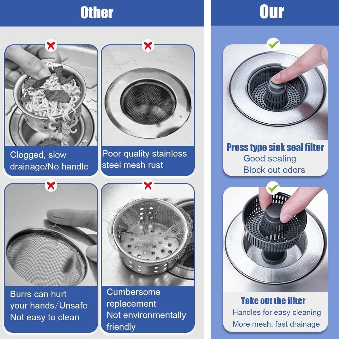 ⏰ Final 3 Hours Sale – DivGlow™ 🏆 Upgraded 3 in 1 Kitchen Sink Drain Strainer 🔥 Buy More Save More!