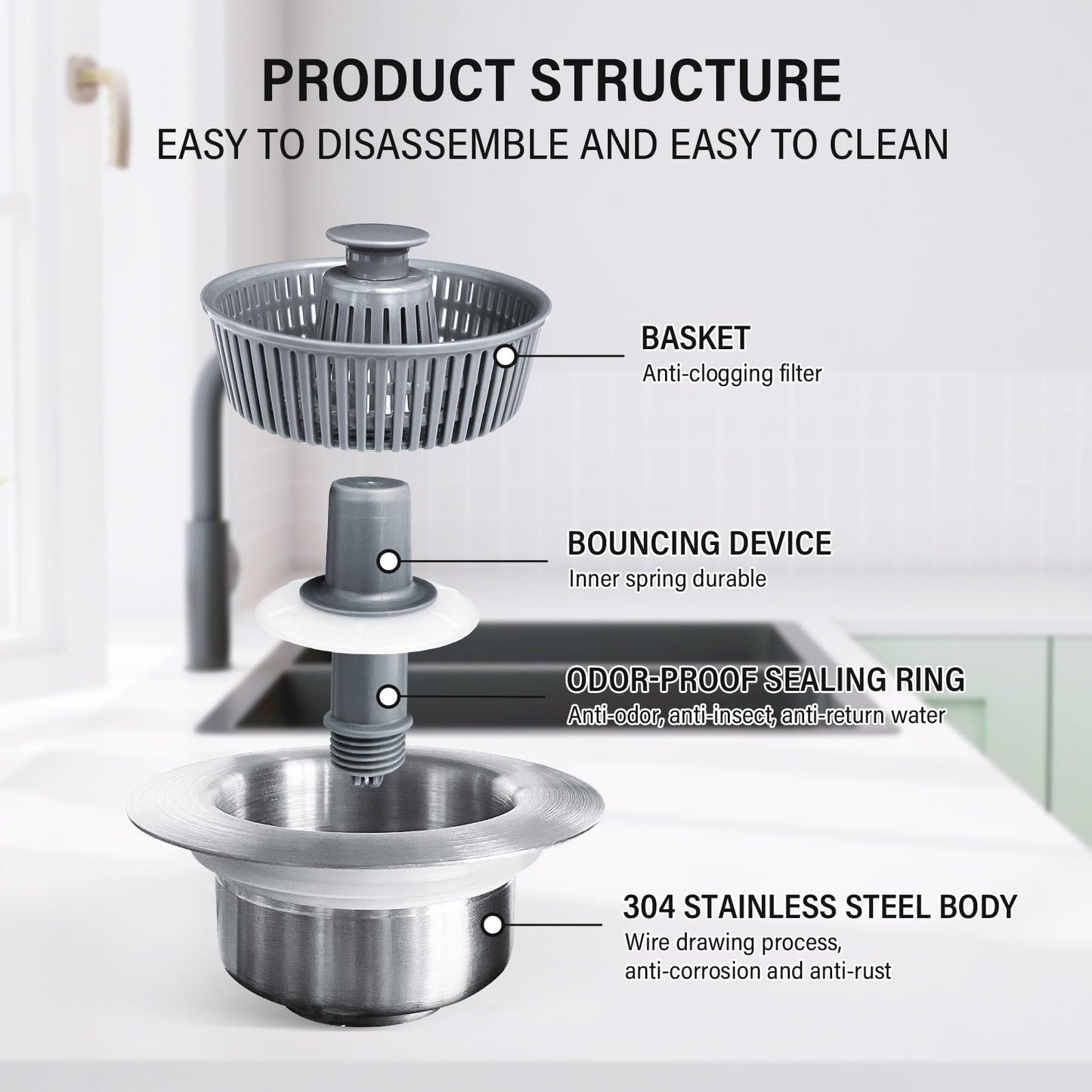 ⏰ Final 3 Hours Sale – DivGlow™ 🏆 Upgraded 3 in 1 Kitchen Sink Drain Strainer 🔥 Buy More Save More!