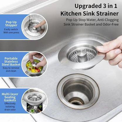 ⏰ Final 3 Hours Sale – DivGlow™ 🏆 Upgraded 3 in 1 Kitchen Sink Drain Strainer 🔥 Buy More Save More!