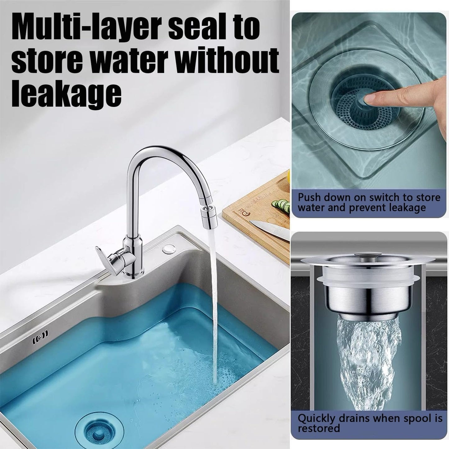 ⏰ Final 3 Hours Sale – DivGlow™ 🏆 Upgraded 3 in 1 Kitchen Sink Drain Strainer 🔥 Buy More Save More!