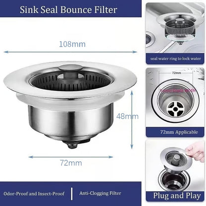 ⏰ Final 3 Hours Sale – DivGlow™ 🏆 Upgraded 3 in 1 Kitchen Sink Drain Strainer 🔥 Buy More Save More!