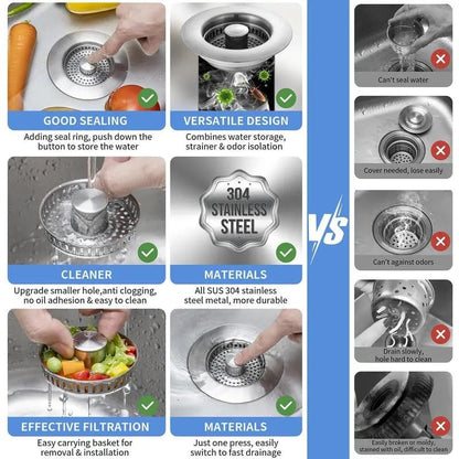 ⏰ Final 3 Hours Sale – DivGlow™ 🏆 Upgraded 3 in 1 Kitchen Sink Drain Strainer 🔥 Buy More Save More!